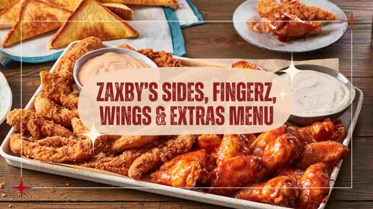 Zaxbys Sides, Fingerz, Wings and Extras Menu with Prices