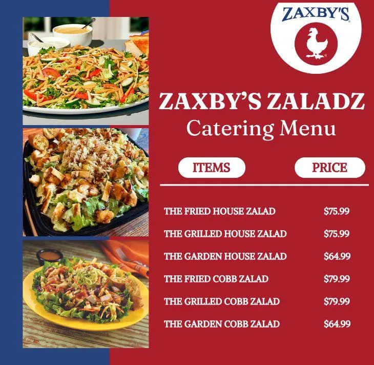 Zaxbys Zaladz Catering Menu with Prices