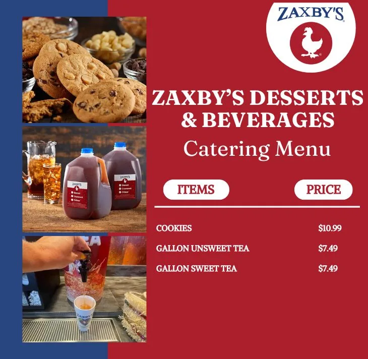 Zaxbys Desserts & Beverages Catering Menu with Prices