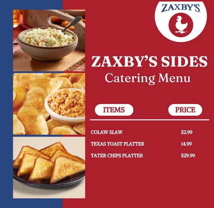 Zaxbys Sides Catering Menu with Prices