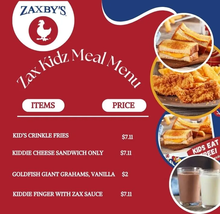 List of the Zax Kidz Meal Menu